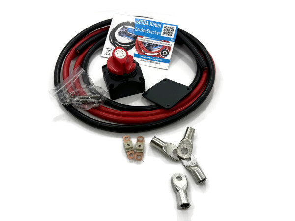 eXODA Kabel Set 50mm2 2x M8 2x M10 Trennschalter je 2m Rot Schwarz mit Sicherung